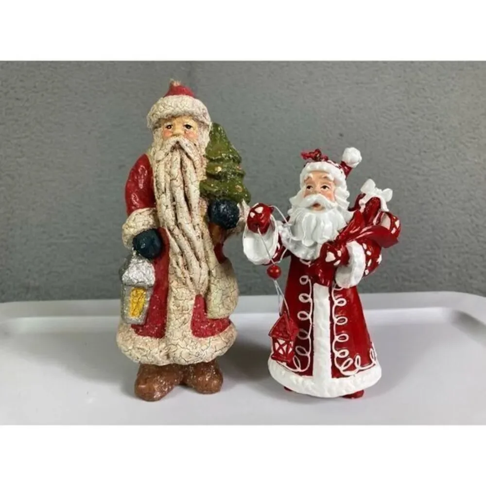 Vintage Late ’80s-Early ’90s Santa‎ Claus Ornament Lot (Set of 2) Crackle Finish